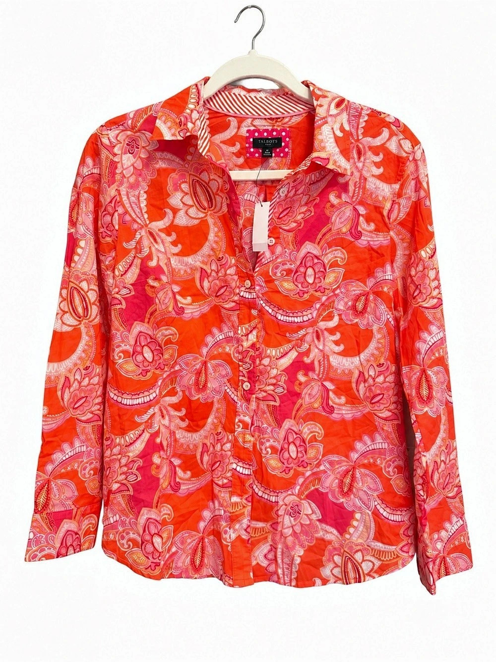Talbots Classic Cotton Shirt - Blossom Paisley Red & Pink Medium